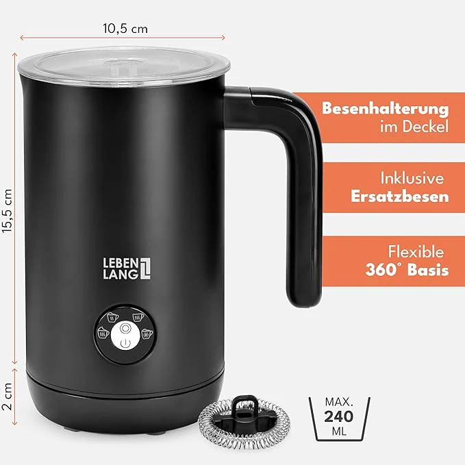 LEBENLANG Elektrischer Milchaufschäumer – perfekter Milchschaum auf Knopfdruck – Bild 6