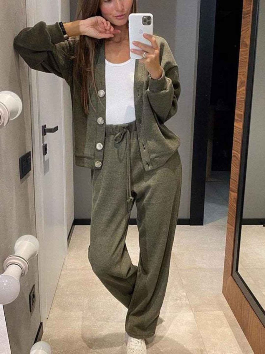Damen-Set mit lockerem Cardigan und verstellbarer Pull-on-Hose für ultimativen Komfort