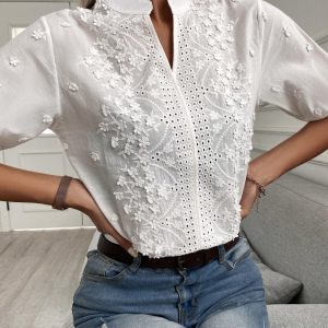 Bestickte Bluse mit Knopfleiste Damen