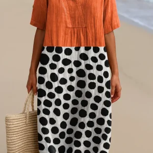 Maëlle - Orange gestreiftes Kleid mit bunten Punkten für einen verspielten und stilvollen Look