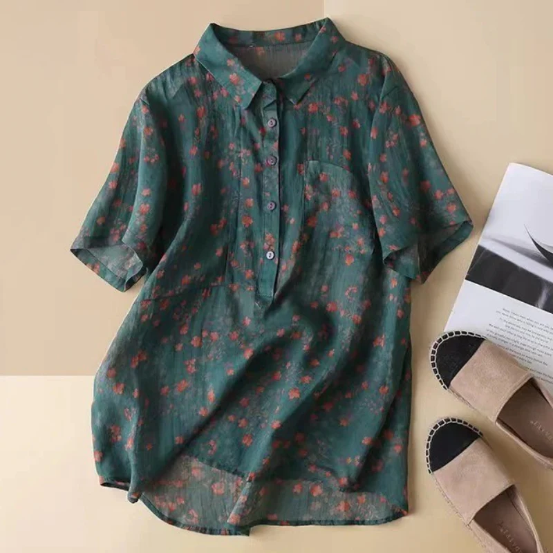 Blumen-Hemdbluse mit halber Knopfleiste Damen