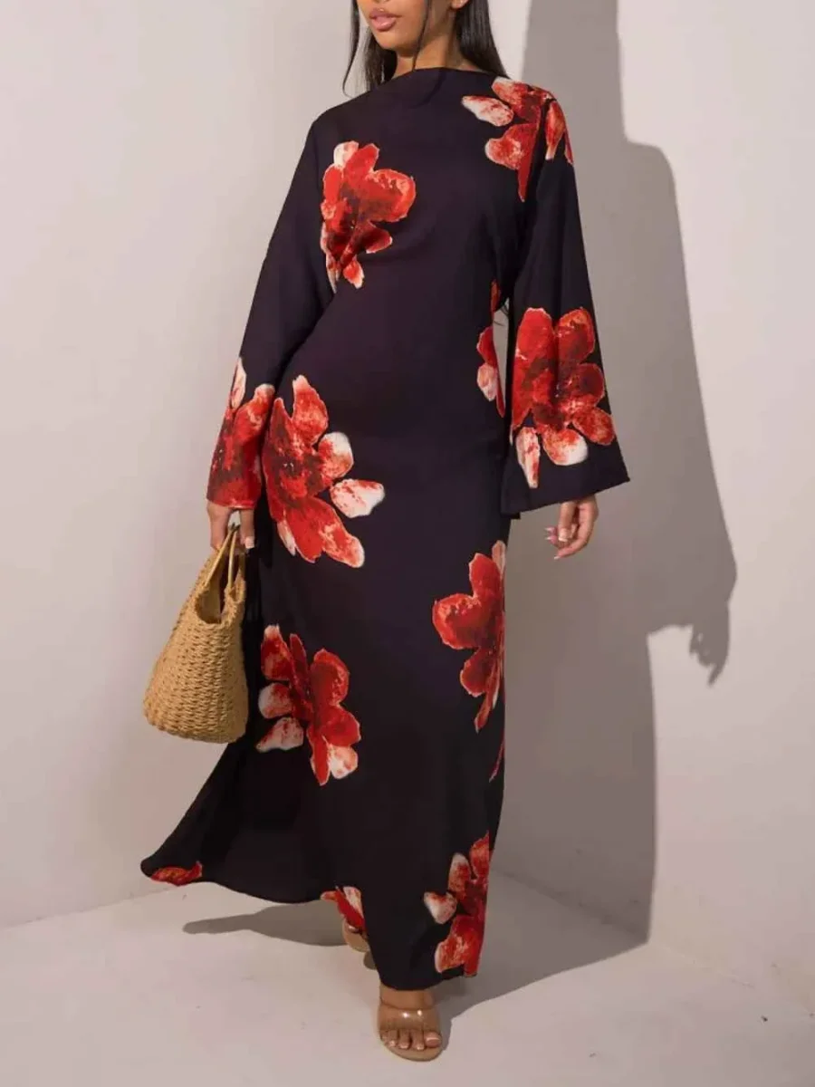 Elegantes gemustertes Kleid mit tailliertem Schnitt und Maxilänge – Bild 7