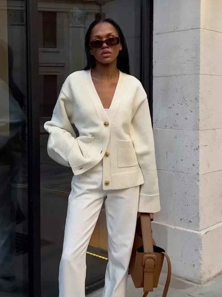 V-Ausschnitt Strickcardigan – Bequemer Tragekomfort, zeitloser Stil