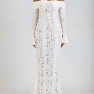 Elegantes Maxikleid aus Spitzen mit freiem Schulterdesign Damen