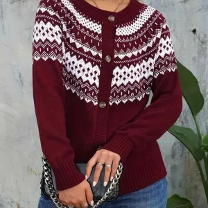 Acryl-Cardigan mit geometrischem Muster Damen