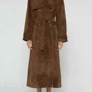Eleganter imitierter Ledermantel mit Revers und Doppelknopfverschluss